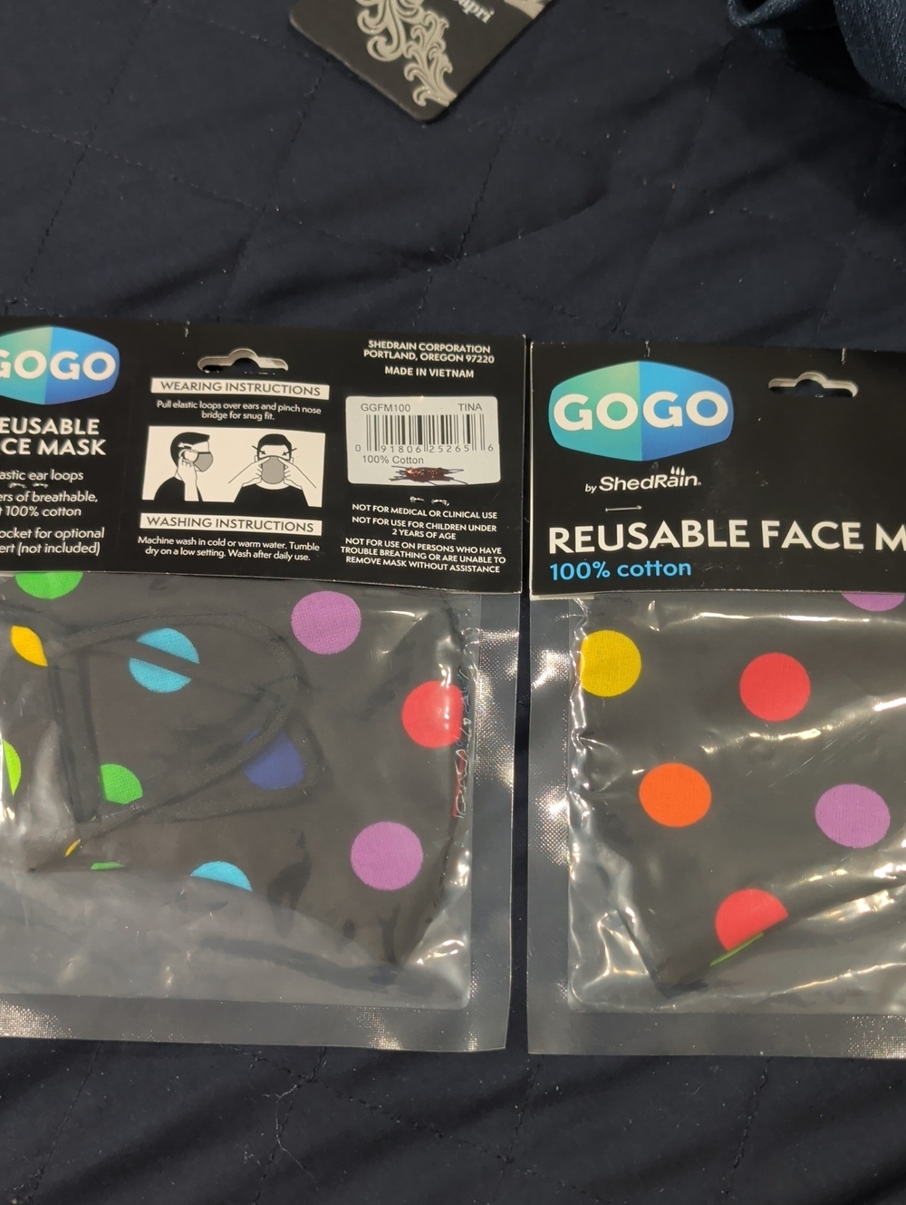GOGO Black Reusable Face Mask with Multicolor Polka Dots